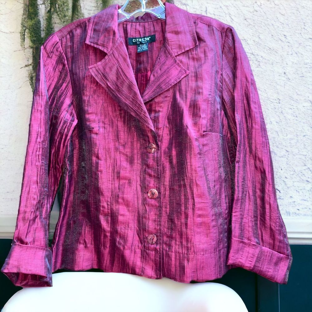 Citron Santa Monica XS Cranberry  Pink Linen/Nylon Layering Top/Jacket